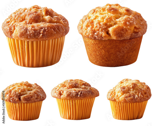 PNG,transparent background,no background,Delicious freshly baked muffins in bright yellow wrappers, perfect for breakfast, brunch, or a sweet treat any time of day