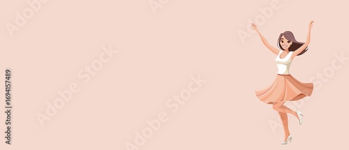 banner, girl in a dress and shoes dancing 