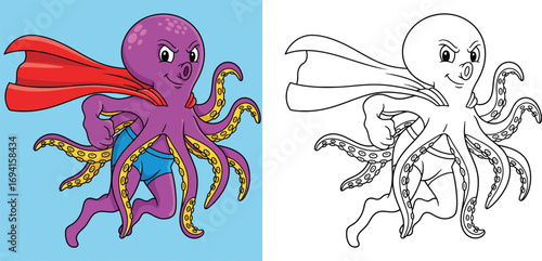 Super Octopus Flying with Red Cape