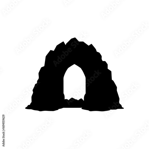 Silhouette of a rocky archway on transparent background