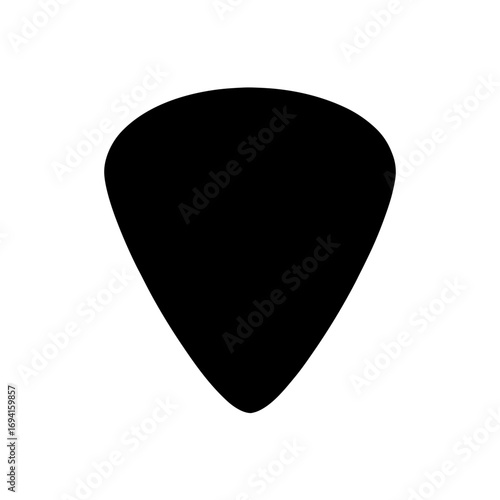 Black guitar pick on white area on transparent background silhouette