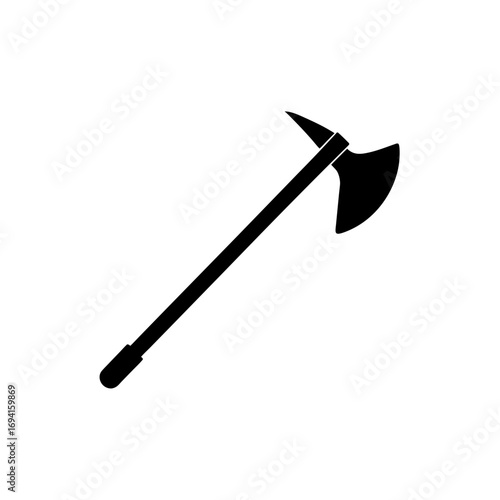 Illustration of a black axe on transparent background silhouette