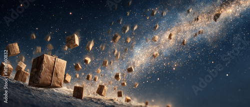 Starry night with flying parcels