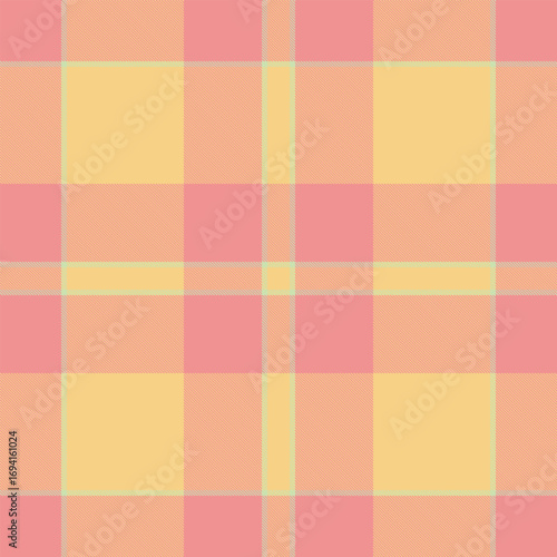 Retro check background textile, classy seamless fabric plaid. Deluxe vector pattern texture tartan in red and amber colors.