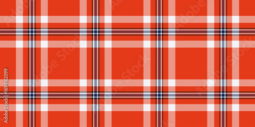Clothing texture fabric vector, open tartan pattern plaid. Sample check textile seamless background in red and white colors.