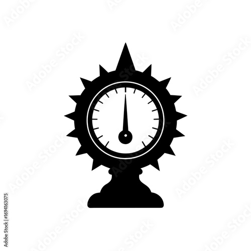 Decorative clock with spikes rim on transparent background silhouette