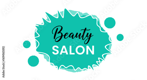 Beauty salon logo design with teal splash and white outline on transparent background