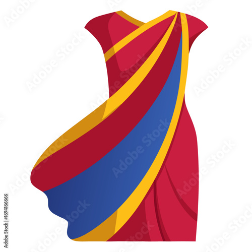 Colorful indian saree illustration with intricate designs
