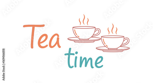 Wallpaper Mural Illustration of two tea cups with tea time text on white on transparent background Torontodigital.ca