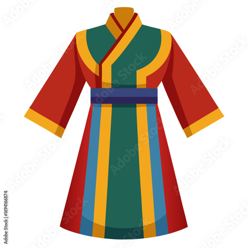 Flat color mongolian deel robe traditional clothing illustration