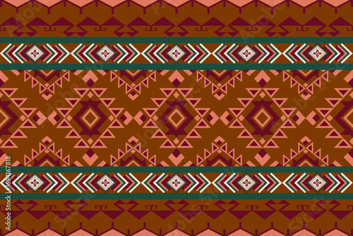 Ancient echoes floral Aztec geometric abstract seamless pattern southwest Navajo Native American tribal ethnic modern colorful for textile printing.