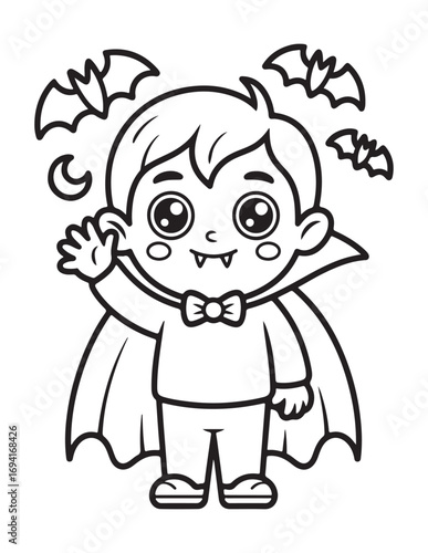 Kawaii Halloween Coloring Book Pages For Kids,  Vectors Illustration, Line Art, Black & White Designs, Bold-Easy, A4 Size 8.5x11" Inches, 