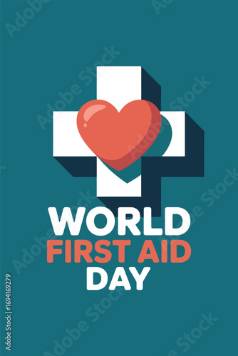 World First Aid Day Medical Emergency Heart Cross Health Awareness