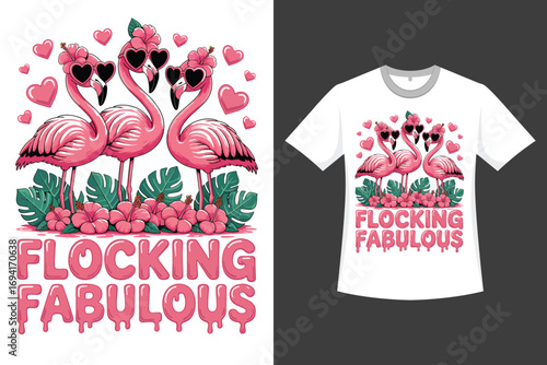 Flocking Fabulous A Flamingo illustration T-shirt Design