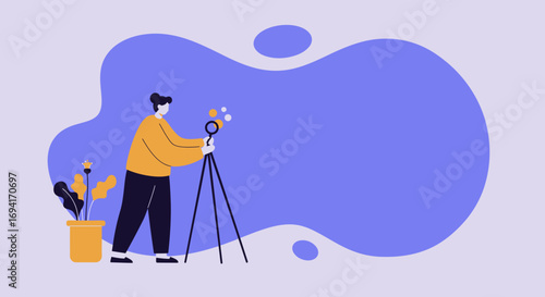 Stylized person using a telescope or magnifying device, focused on observation and discovery. Represents science, learning, vision, and exploration. Great for educational or innovative concepts.