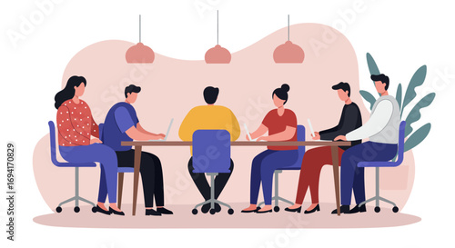 Diverse team of professionals collaborating in a modern office, working together on a project. Ideal for business, teamwork, and corporate themes.