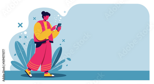 Stylish person engaging with a smartphone, representing modern digital communication, social media, and online connectivity. Ideal for tech or lifestyle content.