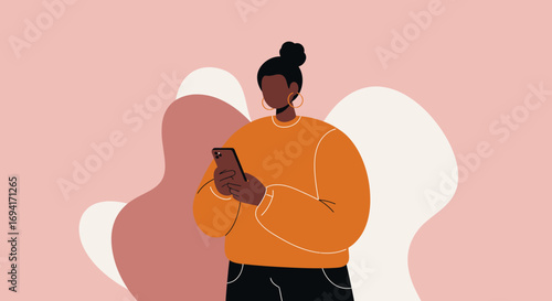 Stylish woman engaging with her smartphone, symbolizing digital communication, online presence, and mobile technology in everyday life. Perfect for lifestyle or tech content.