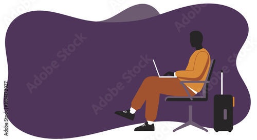 A man works remotely on his laptop while traveling, highlighting modern business, flexible work, and global connectivity.