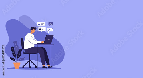 Man working on a laptop, managing online communication and tasks. Ideal for remote work, business productivity, and digital lifestyle concepts.