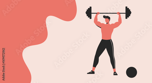 Strong man performing an overhead lift with a barbell, showcasing dedication to fitness and strength training. Ideal for health, wellness, and gym promotions.