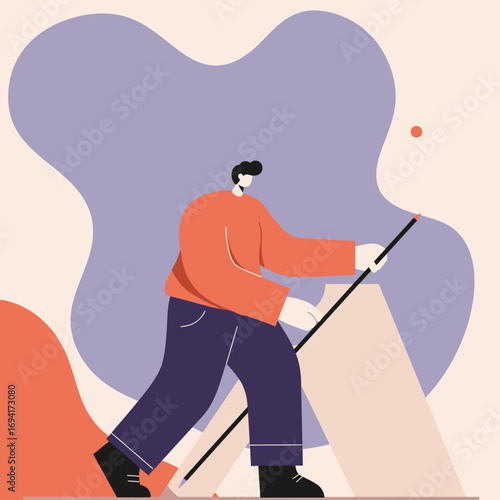 A determined person hikes uphill with a pole, symbolizing progress, ambition, and overcoming challenges in business or life.