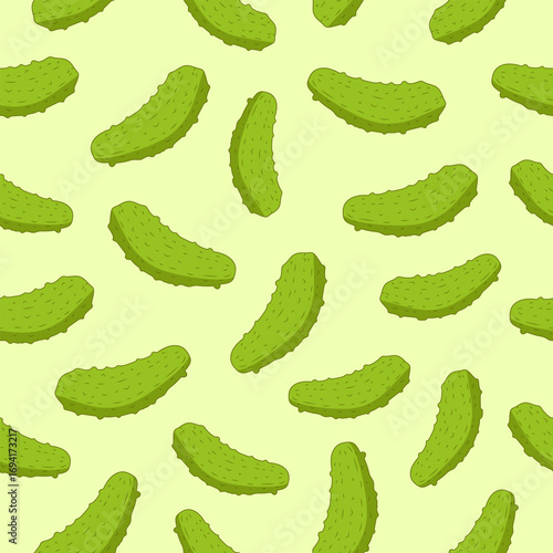 Pickle or green cucumber cartoon seamless pattern background. Cucumber wallpaper, pickle seamless motif for packaging