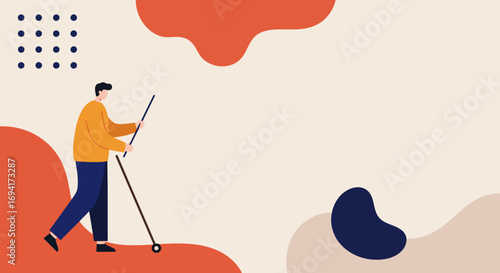 Minimalist illustration of a person engaged in an activity with a tool on an abstract background. Ideal for concepts of work, creativity, or process.