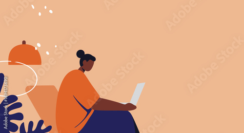 A person working remotely on a laptop in a cozy, minimalist setting. Ideal for concepts of productivity, freelance work, or digital lifestyle.