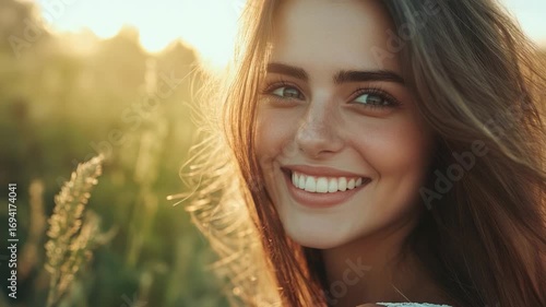 A woman with long brown hair smiles warmly at the camera, conveying friendliness and approachability