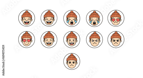 Collection of happy and sad emotion faces expressed through cartoons in a white background