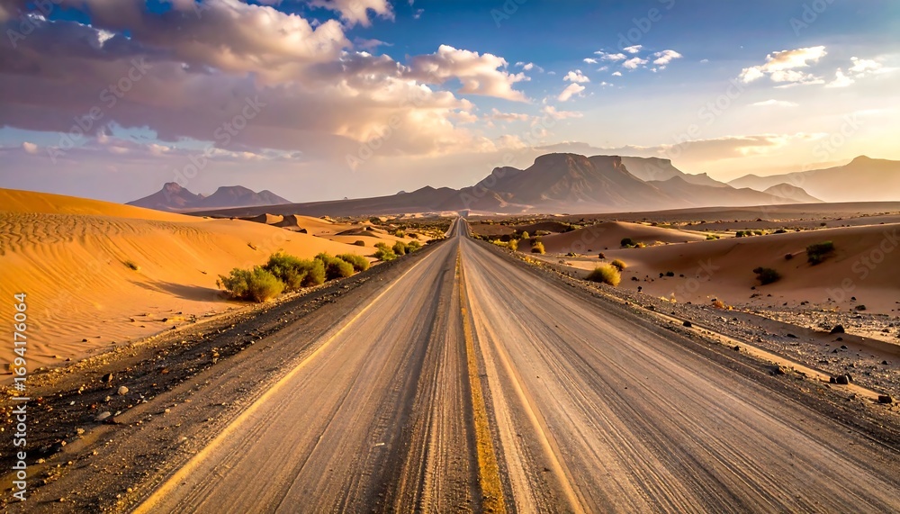 Naklejka premium Desert road stretching to horizon