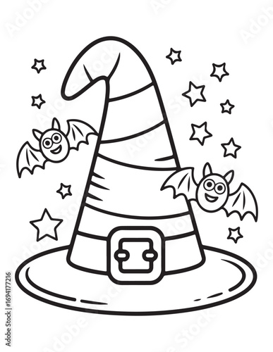 Spooky Halloween Coloring Book Pages For Kids-Adults,  Vectors Illustration, Line Art, Black & White Designs, Bold-Easy, A4 Size 8.5x11" Inches