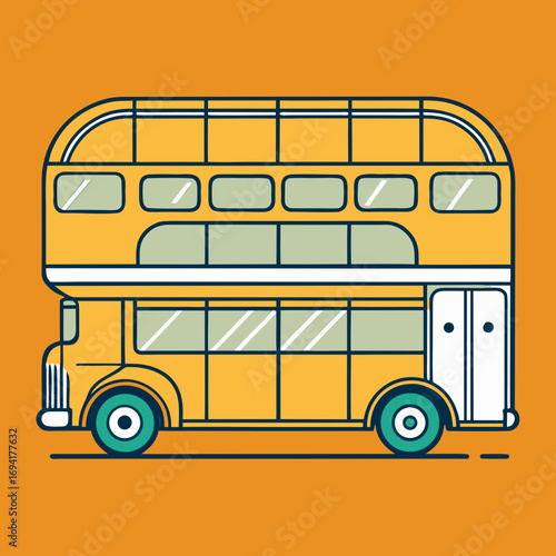 Yellow double decker bus silhouette isolated on white background