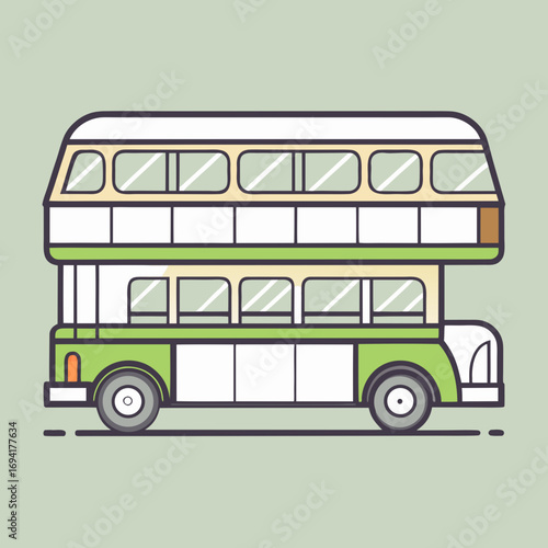 Green double decker bus silhouette isolated on white background