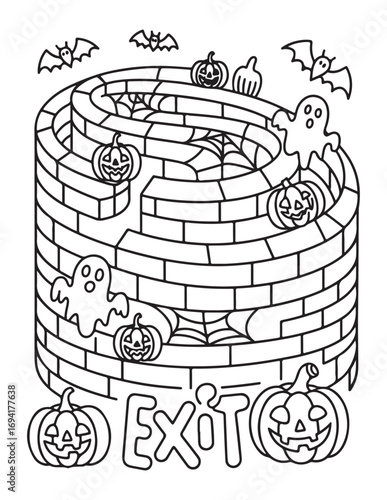 Spooky Halloween Coloring Book Pages For Kids-Adults,  Vectors Illustration, Line Art, Black & White Designs, Bold-Easy, A4 Size 8.5x11" Inches
