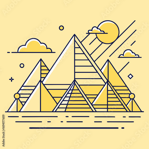 Egyptian pyramids geometric illustration silhouette isolated on white background