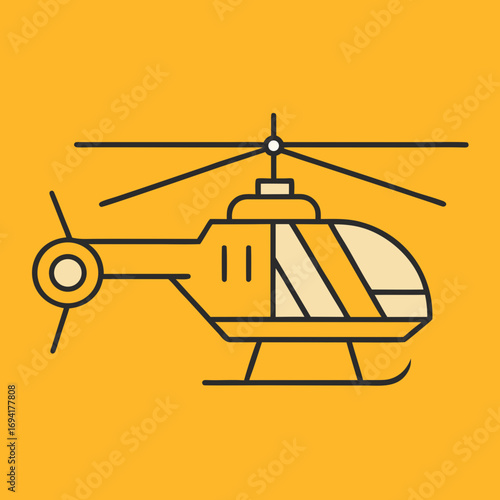 Yellow helicopter silhouette isolated on white background