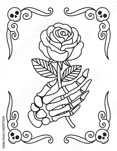 Spooky Halloween Coloring Book Pages For Kids-Adults,  Vectors Illustration, Line Art, Black & White Designs, Bold-Easy, A4 Size 8.5x11" Inches