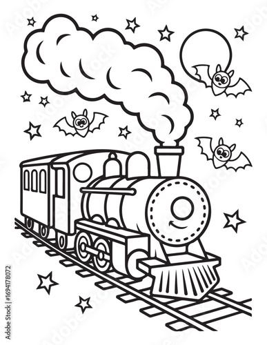 Spooky Halloween Coloring Book Pages For Kids-Adults,  Vectors Illustration, Line Art, Black & White Designs, Bold-Easy, A4 Size 8.5x11" Inches
