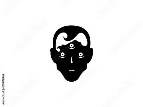 Mysterious three-eyed silhouette head conveying deep thought, insight, and altered perception