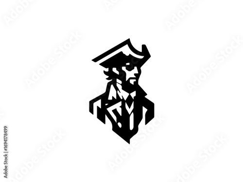 Dynamic colonial captain illustration embodies historical adventure and leadership, perfect for branding.