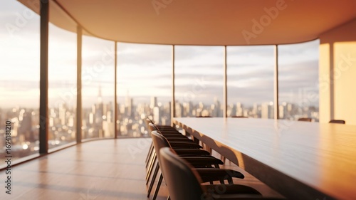 Boardroom overlooking a golden city