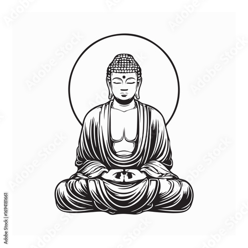 Spiritual Buddha Sitting in Meditation Pose Vector Art on White Background