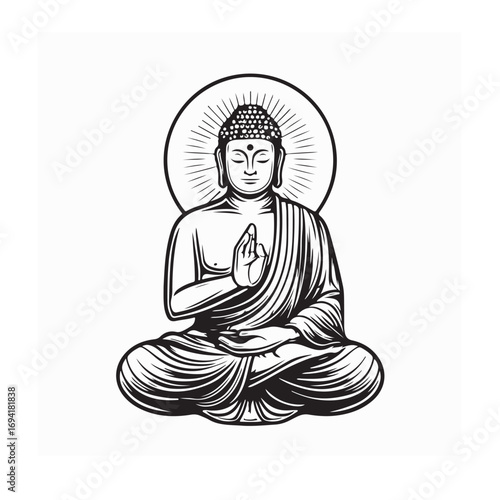 Buddha Meditating in Lotus Pose Vector Illustration Isolated on White Background