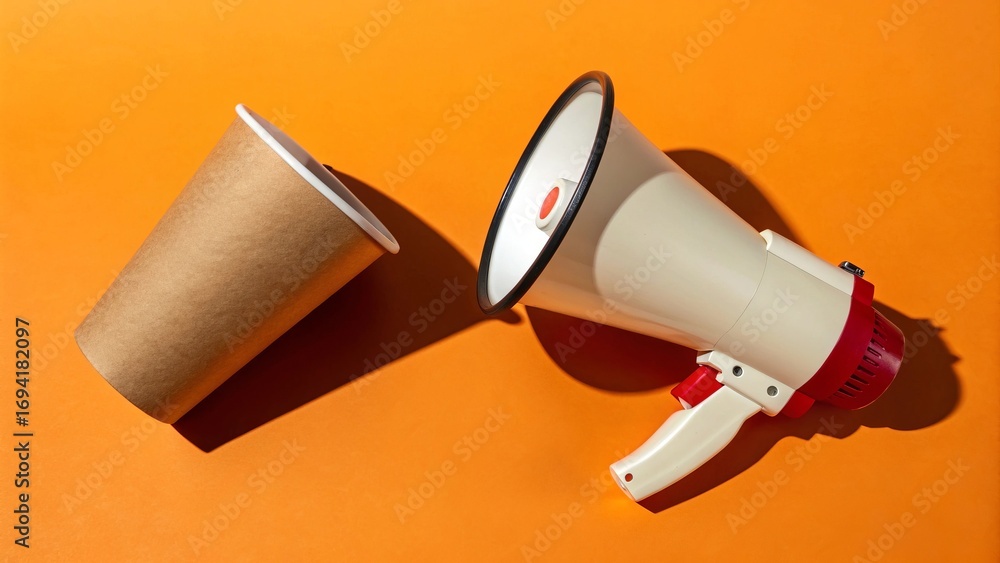 Fototapeta premium Paper Cup Megaphone on Orange Background, Referral Concept - 4