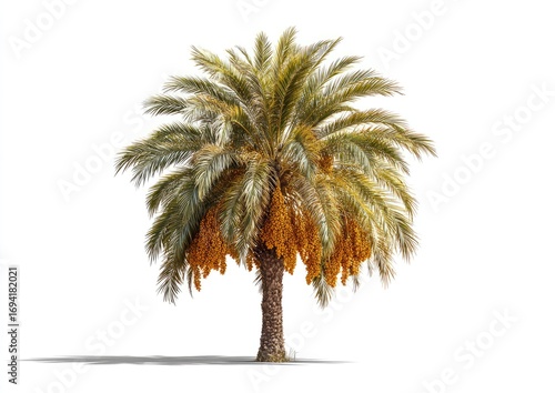 Isolated date palm tree with ripe fruit