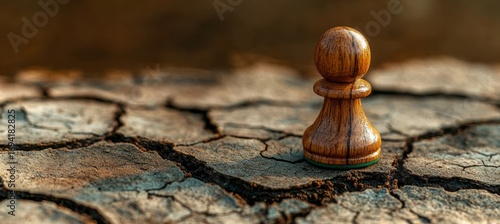 The Wooden Pawn Stands Alone on a Barren Land, a Symbol of Strife and Hard Challenges Ahead