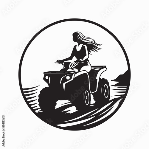 Young Woman Riding ATV Silhouette Vector in Outdoor Adventure Scene