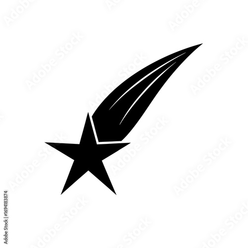 Black shooting star illustration on transparent background silhouette